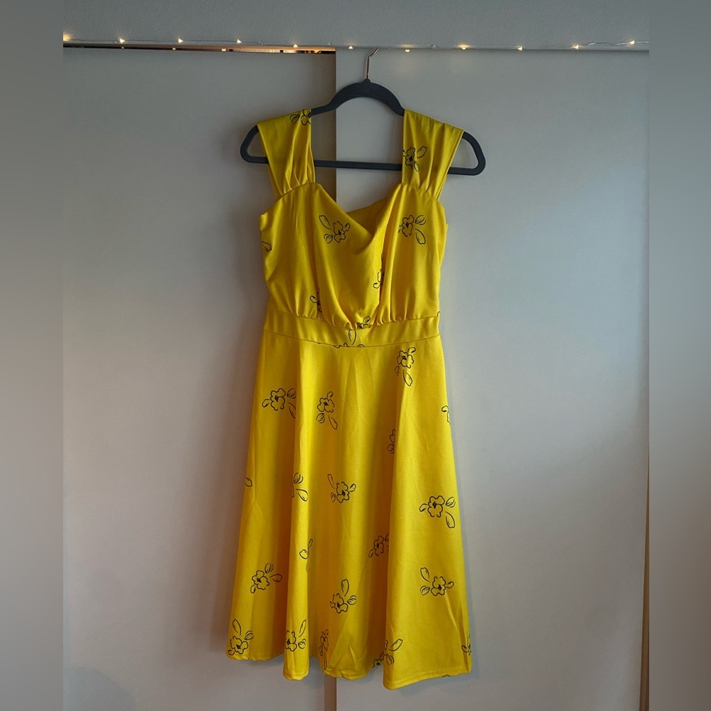 Yellow Floral Midi Dress - Sleeveless V-Neck